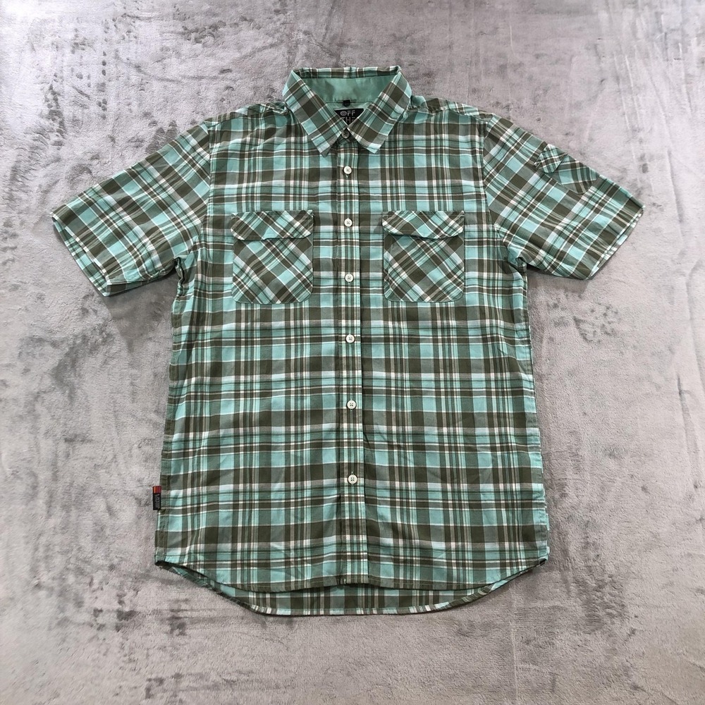 Vans Shirt Mens Medium Green Blue Plaid Short Sleeve Button Front Joel Tudor